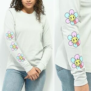 JV by Jac Vanek Light Blue Flower Long Sleeve T-Shirt Women’s Size Large Skater